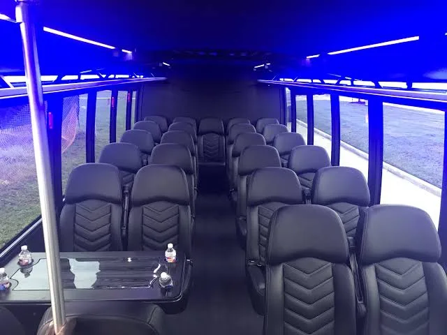 27 passenger shuttle bus with blue LED lighting and reclining seats