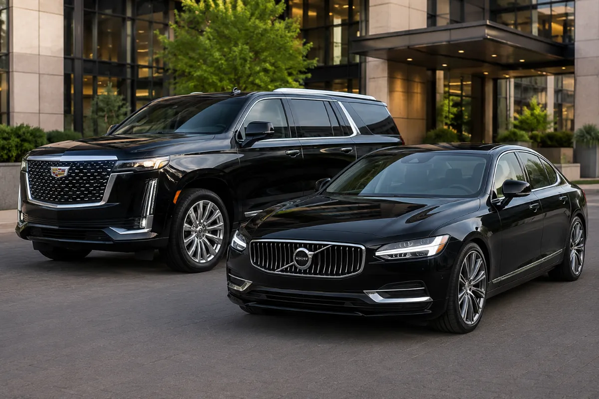 Black SUV and luxury sedan for airport car service in the Bay Area
