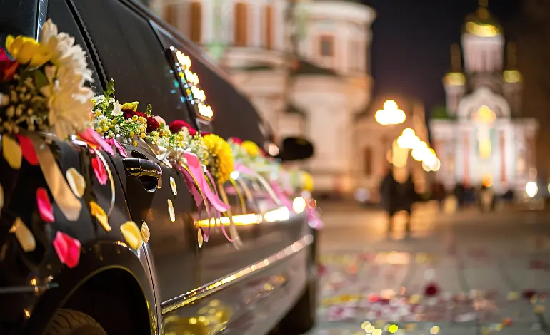Luxury limousine with flowers for an anniversary celebration in the Bay Area
