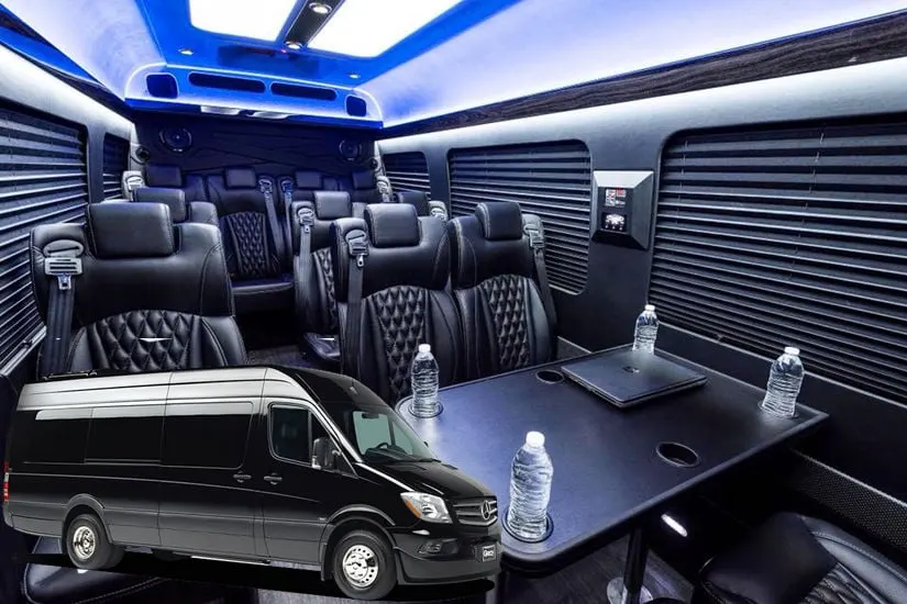 Executive Sprinter van with conference seating for corporate transportation in the Bay Area