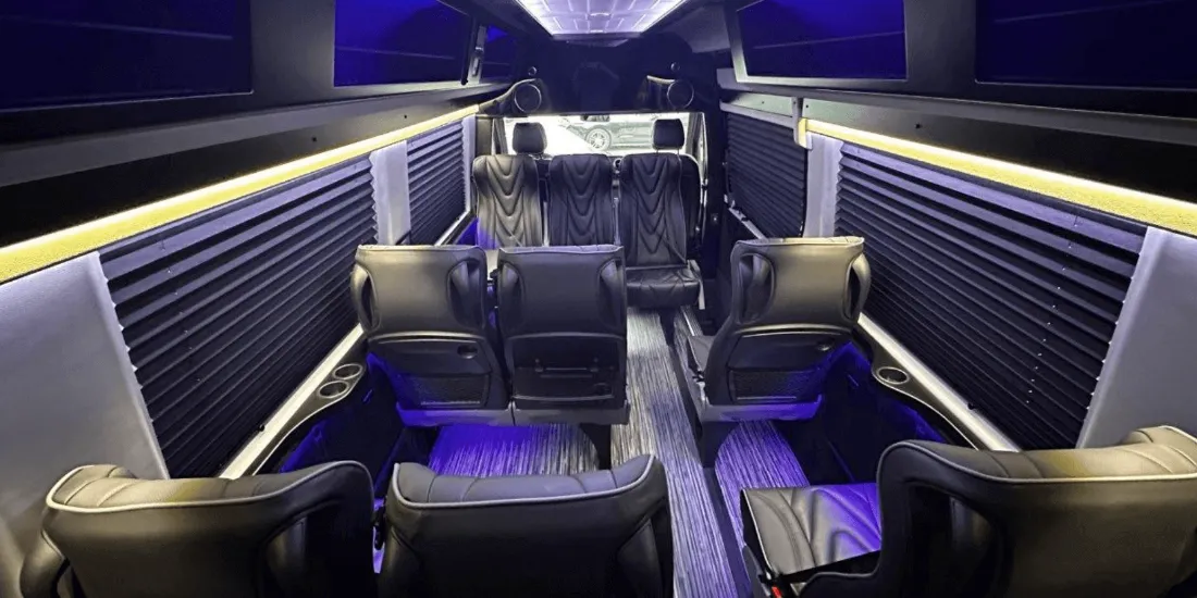 Executive Sprinter van interior with leather captain seats