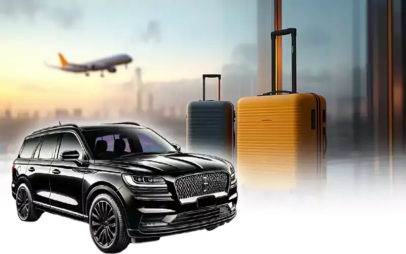 Luxury black SUV with luggage for a San Jose Airport transfer