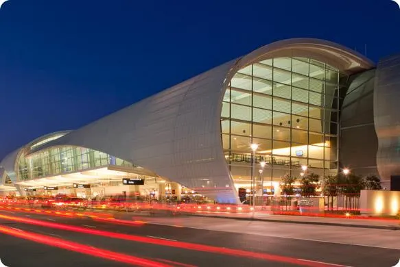 San Jose Mineta International Airport SJC terminal at night