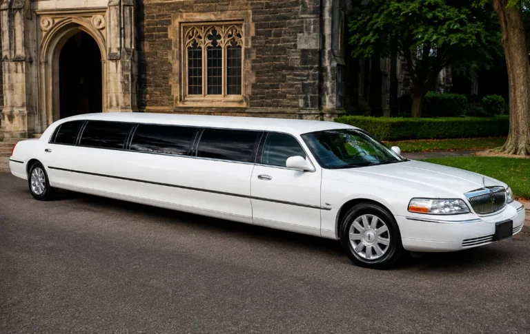 White Lincoln stretch limousine for weddings and proms