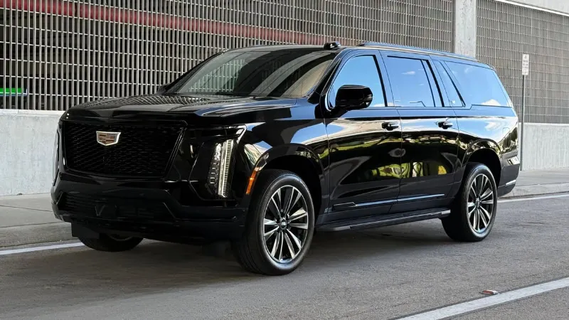 Black Cadillac Escalade ESV extended-length SUV front view
