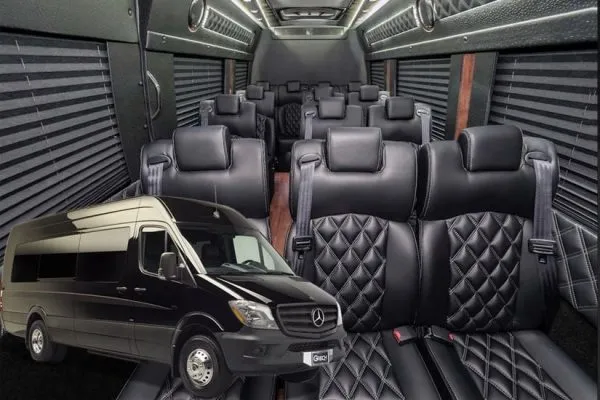 Mercedes Sprinter shuttle van with quilted leather passenger seats